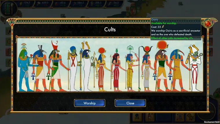 Captura do jogo Egypt: Old Kingdom com o mapa de aldeias junto ao Nilo